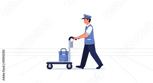 Porter Pushing Cart Service Man Uniform Professional Uniformed Attendant