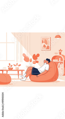 Relaxed Person Lounging Comfortably In Modern Interior With Natural Light And Plants