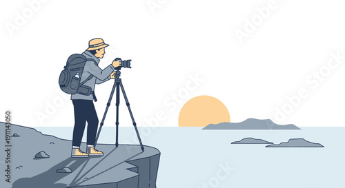 Photographer Captures Scenic Island Sunset Over Calm Water With Tripod