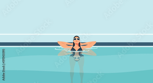 Relaxed Woman Enjoys Refreshing Swim In A Tranquil Pool On A Sunny Day