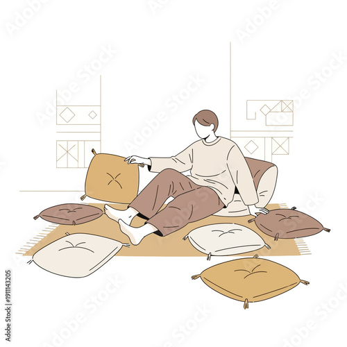 Relaxing Comfort Cozy Home Lifestyle Scene With Cushions