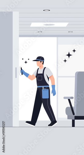 Professional Cleaner Maintaining Pristine Office Spaces With Diligent Care