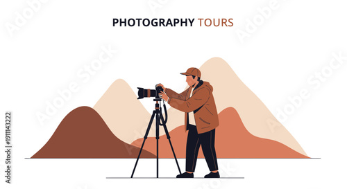 Photographer Capturing Scenic Mountain Views With Professional Camera Gear