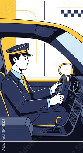 Professional Chauffeur Navigating City Streets in a Sleek Vehicle