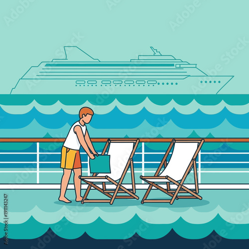 Relaxing Cruise Vacation Scene With A Person And Deck Chairs