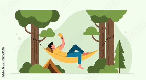 Relaxing In A Hammock Surrounded By Nature And Enjoying A Book