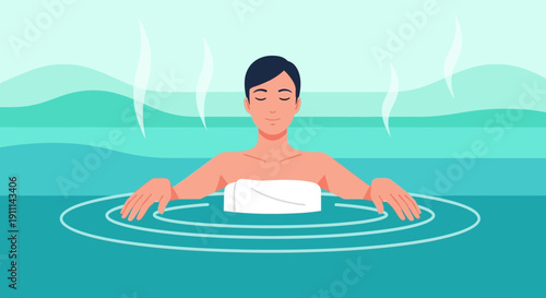 Relaxing Serene Person Enjoys Warm Waters Spa Bliss