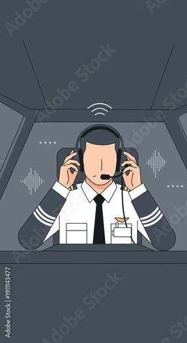 Professional Pilot In Cockpit Preparing For Flight