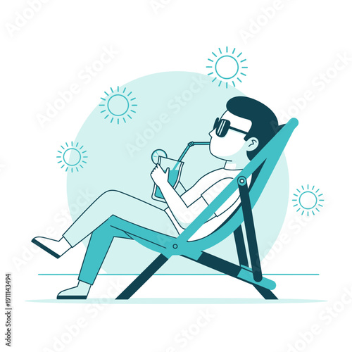 Relaxing Summer Vacation Vibes Enjoying A Cool Drink On A Deck Chair Under The Sun