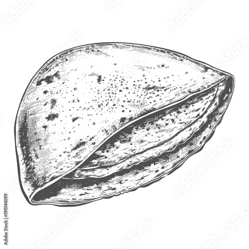 A detailed black and white illustration of folded flatbread