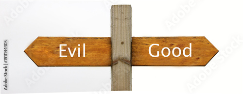 A concept sign indicating Good to the right and Evil to the left