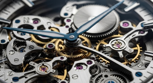 Close up of a mechanical watch mechanism showing intricate gears and details