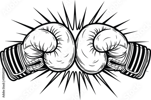 Black and white of boxing gloves punching fight combat sports