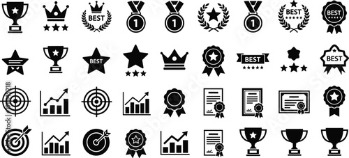 Black and white of awards and achievements trophies medals