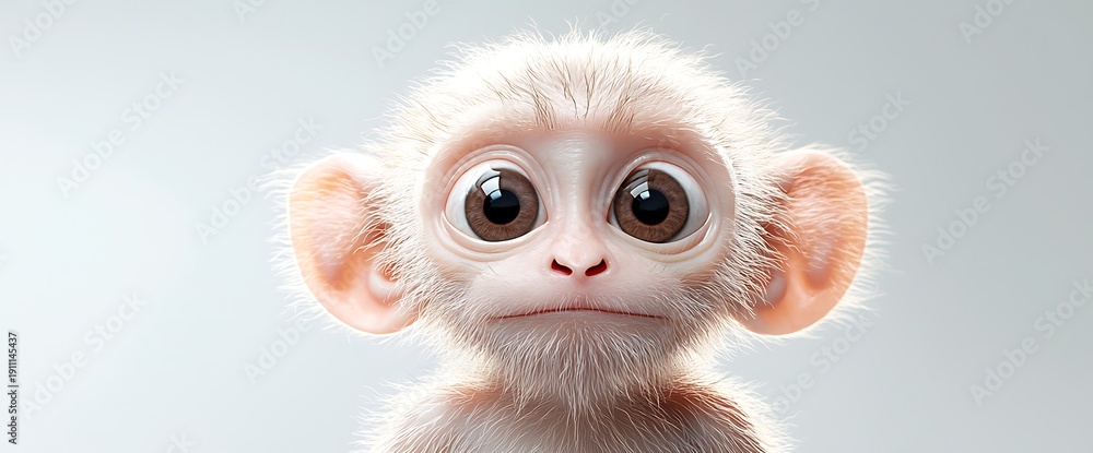 Fototapeta premium Close up portrait of an adorable baby albino monkey with big eyes.