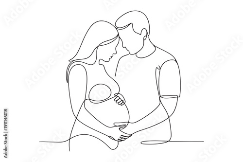 Pregnant couple one line art drawing