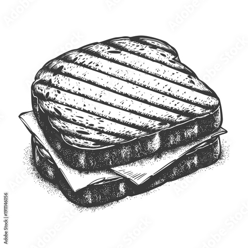 A simple illustration depicts a grilled sandwich resting on a surface