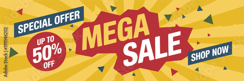 Mega sale concept horizontal banner template design. Discount abstract promotion layout poster. Mega sale vector illustration
