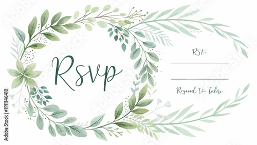 Elegant greenery wreath with RSVP card for wedding or event response