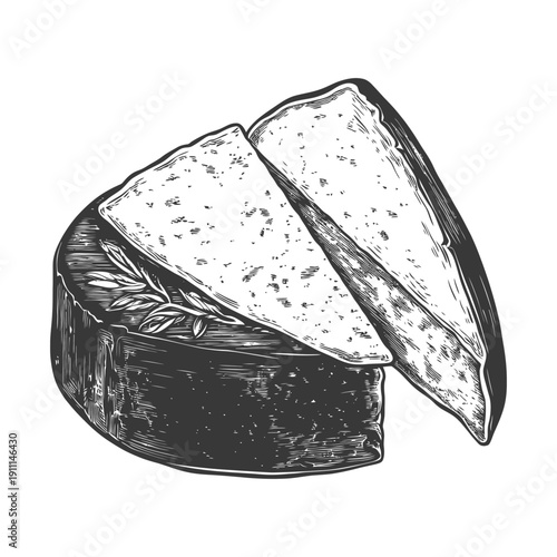 A delicious illustration depicts cheese with sliced wedges and herbs