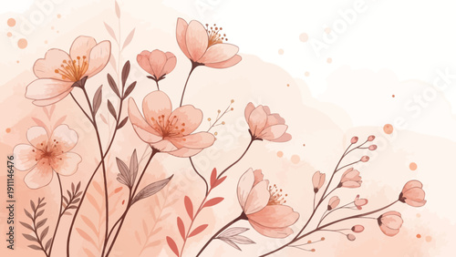 Beautiful peach blossoms in soft watercolor style