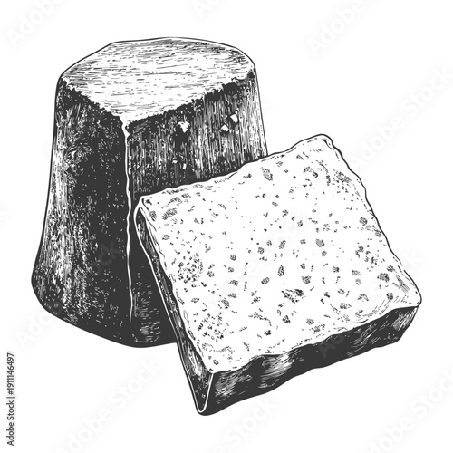 Detailed drawing of two pieces of likely food product