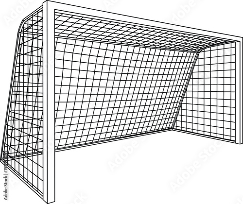 Soccer goal net with white background black lines