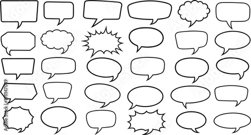 Various comic book style speech bubbles on white background dialogue bubbles cartoon