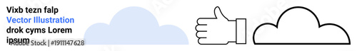 Social media, cloud computing, data management, online storage, approval teamwork. Thumb gesture and cloud shapes . Social media and cloud computing. Line metaphor. Simple line icons