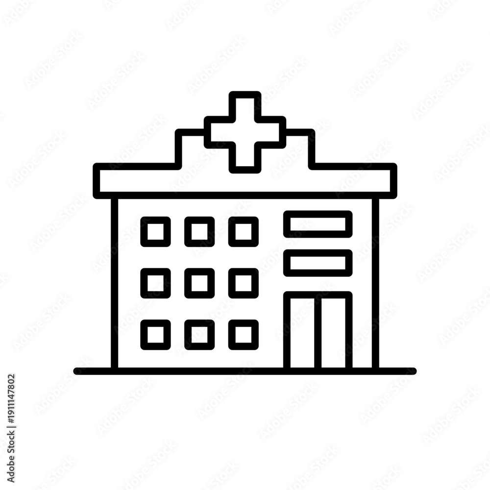 Obraz premium Healthcare Facility Icon, Hospital Clinic Building Outline, Medical Center Vector Symbol
