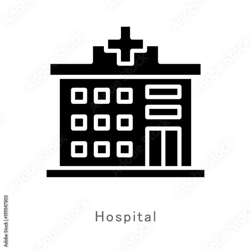 Hospital Medical Center Icon, Clinic Building Exterior Outline, Healthcare Service Vector Symbol