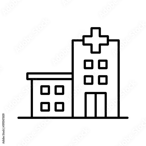 Clinic Hospital Icon, Medical Healthcare Building Outline Symbol, Emergency Center Vector Illustration
