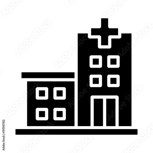 Hospital Clinic Building Icon, Healthcare Medical Facility Outline, Emergency Care Vector Symbol