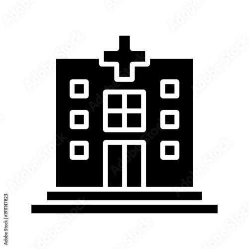 Hospital Facility Icon, Medical Clinic Building Outline Symbol, Healthcare Emergency Vector