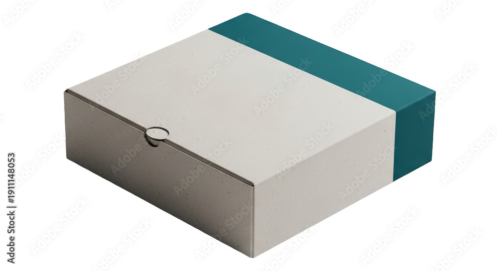 Naklejka premium A white and teal colored closed box.
