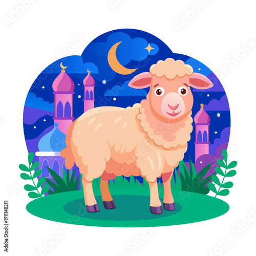 A flat style illustration showing a sheep