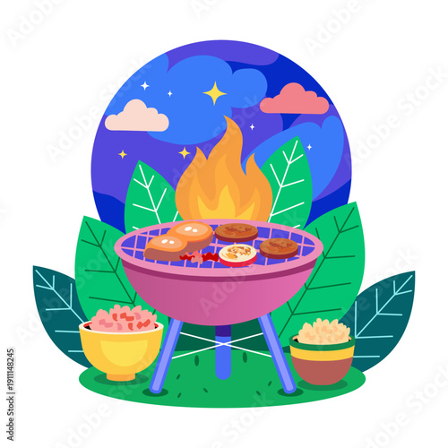 A flat style illustration representing bbq