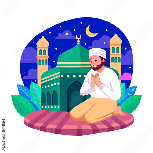 Flat style illustration showing a person praying