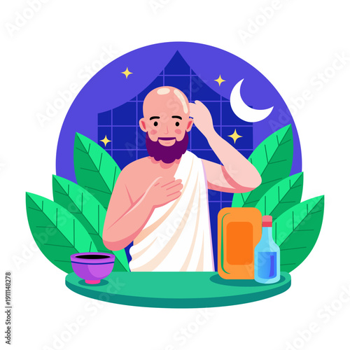 Flat style illustration depicting a person shaving head