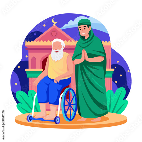 A flat style illustration showing a pilgrim