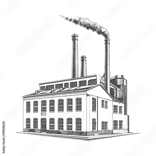 Industrial Factory Building Smoking Chimneys Releasing Air Pollution Depictions
