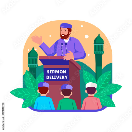 A flat style illustration showing a sermon