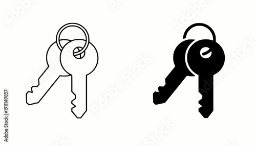 Key Icons Set  Outline and Solid Style