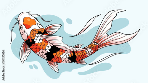 Colorful koi fish illustration swimming in water against a light background