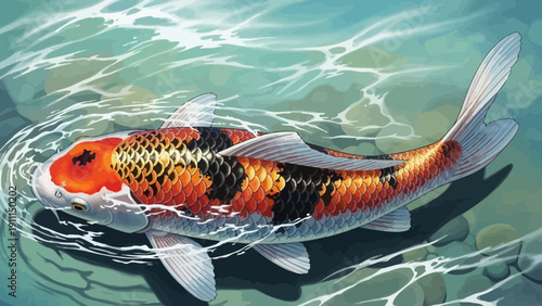 Colorful koi fish swimming in clear water depicting serenity and grace