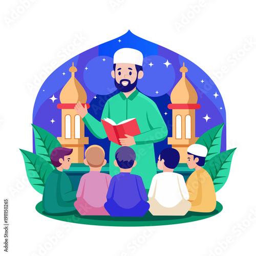 A character teaching quran illustration designed in flat style