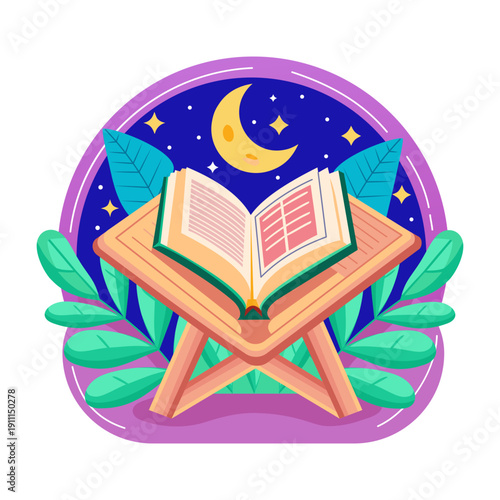 A flat style illustration of the holy quran
