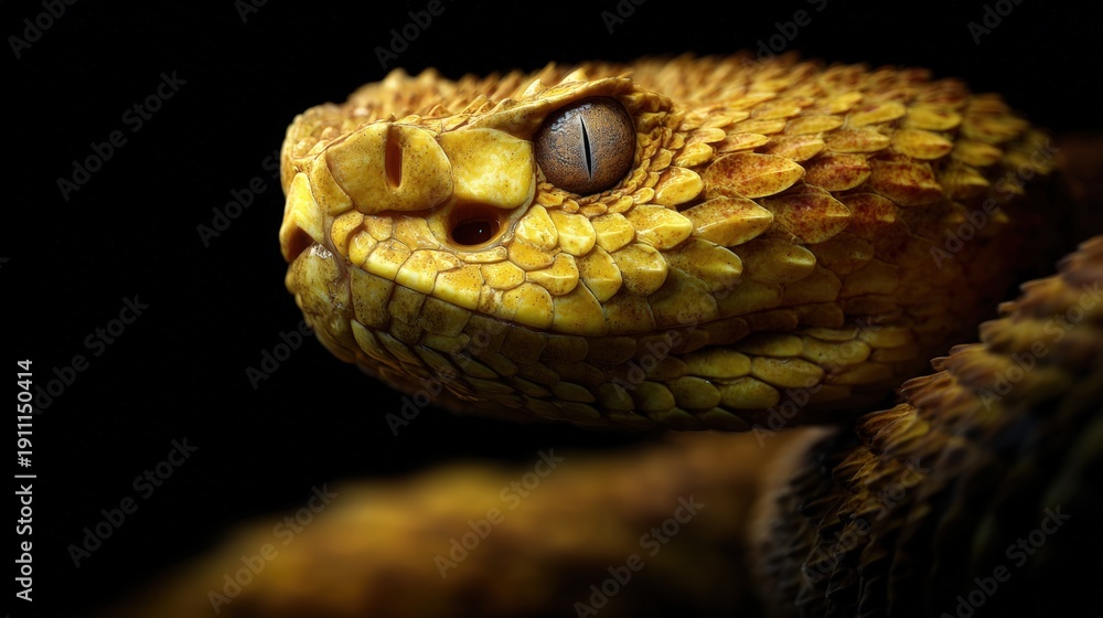 Fototapeta premium Close-up Portrait of Yellow Snake with Sharp Eye and Detailed Scales