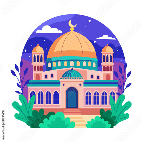 A flat style illustration showing aqsa mosque