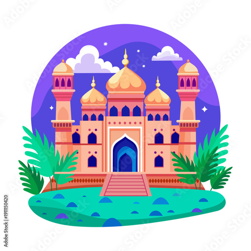 A flat style illustration showing a fortress